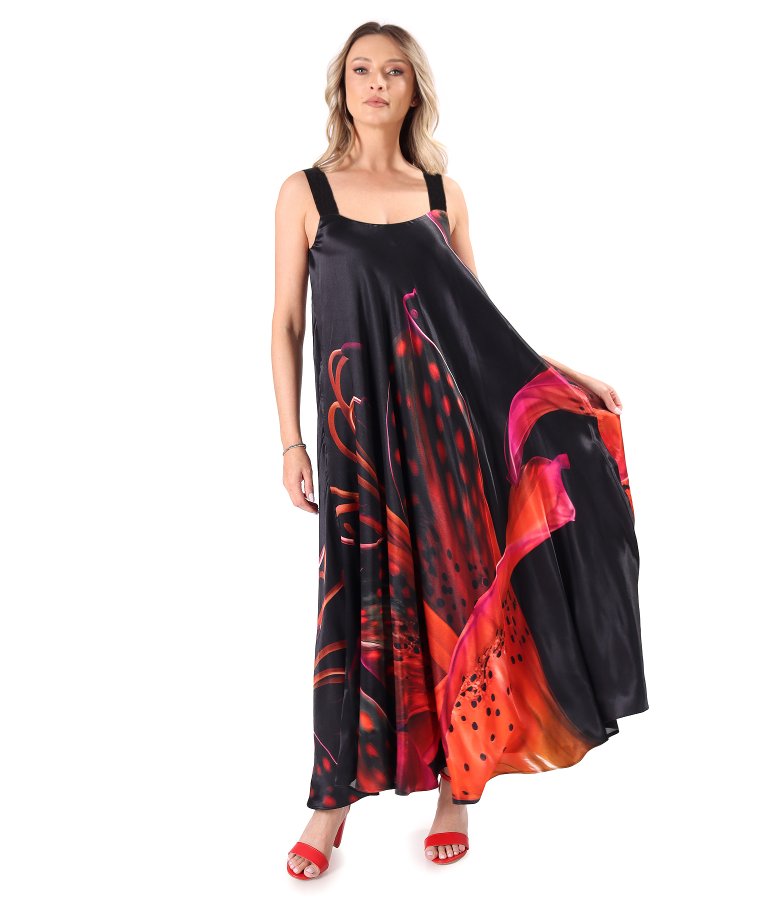 Midi dress with straps in satin viscose