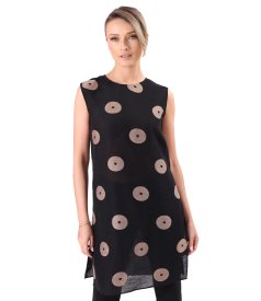 Long viscose and linen blouse in polka-dot jacquard
