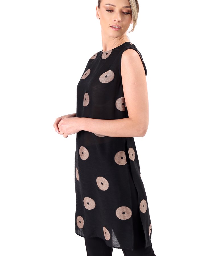 Long viscose and linen blouse in polka-dot jacquard