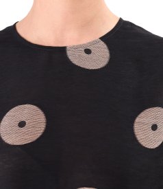 Long viscose and linen blouse in polka-dot jacquard