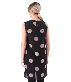 Long viscose and linen blouse in polka-dot jacquard