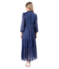 Long ruffled dress in floral chiffon with lurex yarn