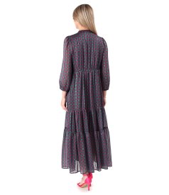 Long ruffled dress in lurex chiffon with floral print