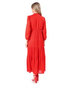 Long ruffled dress in plain chiffon