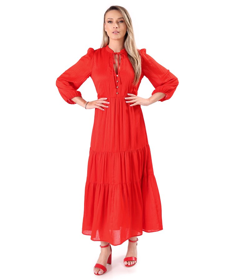 Long ruffled dress in plain chiffon