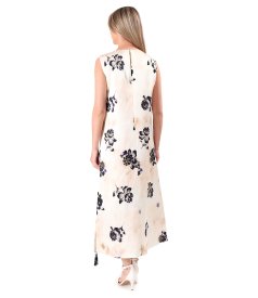 Long viscose and linen-blend dress in floral print