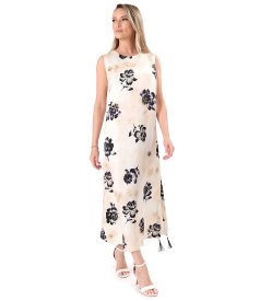 Long viscose and linen-blend dress in floral print