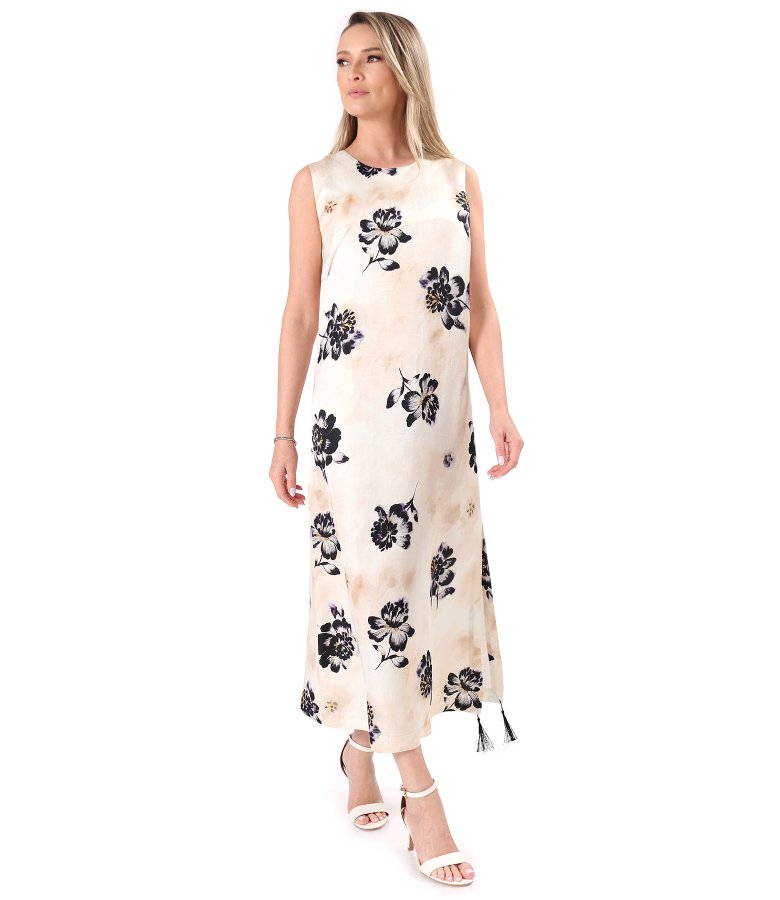 Long viscose and linen-blend dress in floral print