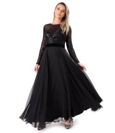 Long evening dress with a sequin tulle bodice