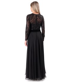 Long evening dress with a sequin tulle bodice