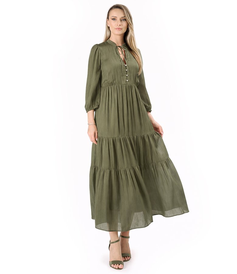 Long ruffled dress in plain chiffon