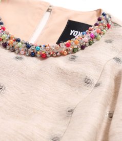 Midi dress in a viscose-linen blend with metallic yarn