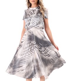 Elegant midi dress made of satin viscose printed with geometric motifs
