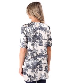 Long printed satin viscose blouse