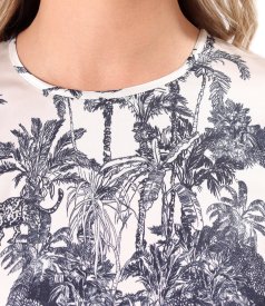 Long printed satin viscose blouse