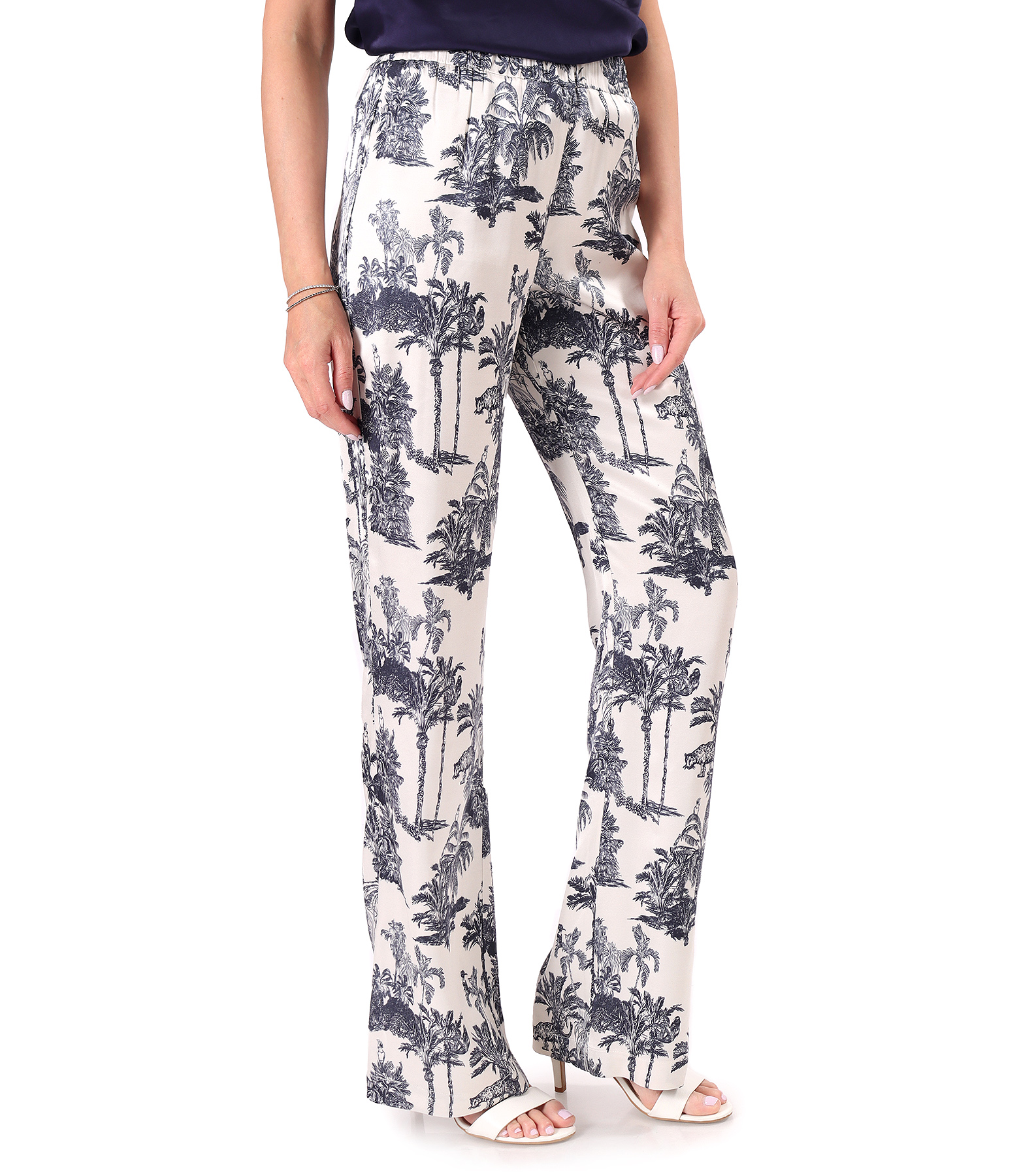 Relaxed-fit trousers in printed satin viscose