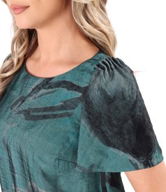Long viscose dress layered with organza