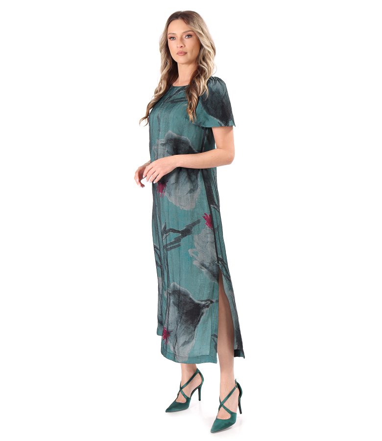 Long viscose dress layered with organza