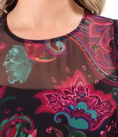 Midi dress in fine floral-print chiffon