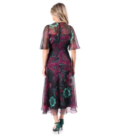 Midi dress in fine floral-print chiffon