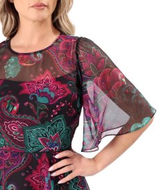 Midi dress in fine floral-print chiffon