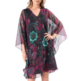 Butterfly dress made of digital printed veil with floral motifs