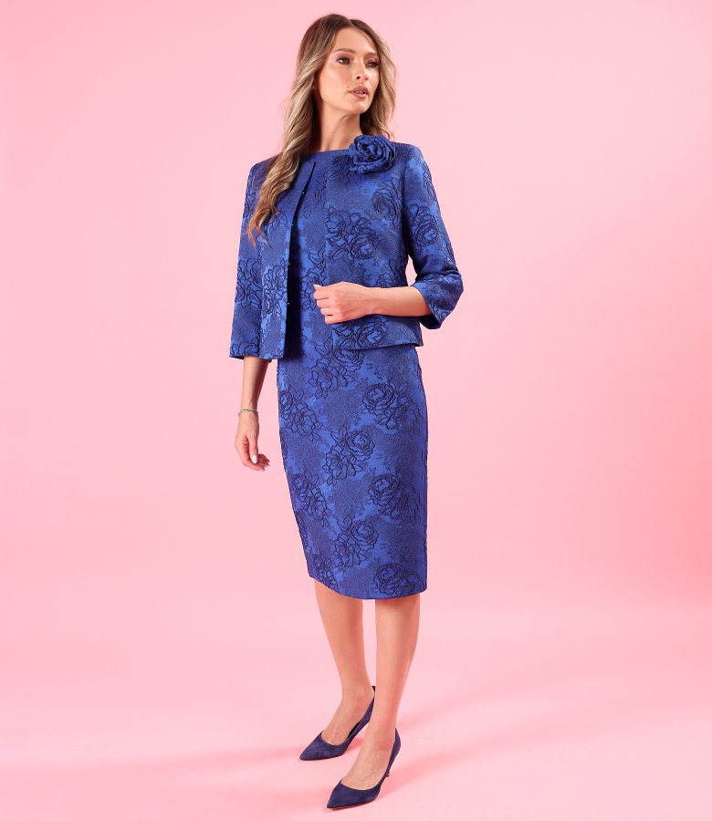 Elegant floral jacquard stretch jersey dress