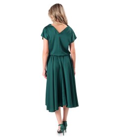 Midi dress in stretch satin with boat neckline