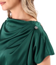 Midi dress in stretch satin with boat neckline