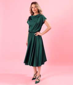 Midi dress in stretch satin with boat neckline