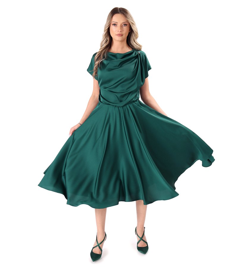 Satin midi dress with a bateau neckline