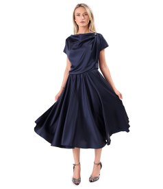 Midi dress in stretch satin with boat neckline