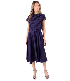 Midi dress in stretch satin with boat neckline