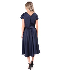 Midi dress in stretch satin with boat neckline