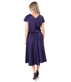 Midi dress in stretch satin with boat neckline