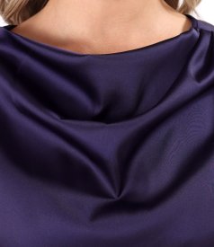 Midi dress in stretch satin with boat neckline
