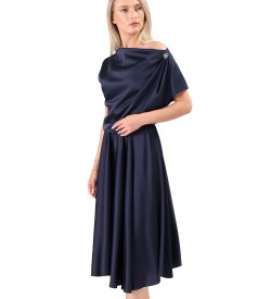 Midi dress in stretch satin with boat neckline
