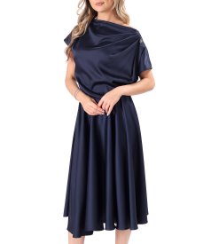 Satin midi dress with a bateau neckline