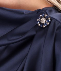 Midi dress in stretch satin with boat neckline