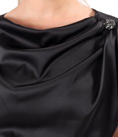 Midi dress in stretch satin with boat neckline