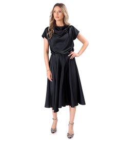 Satin midi dress with a bateau neckline