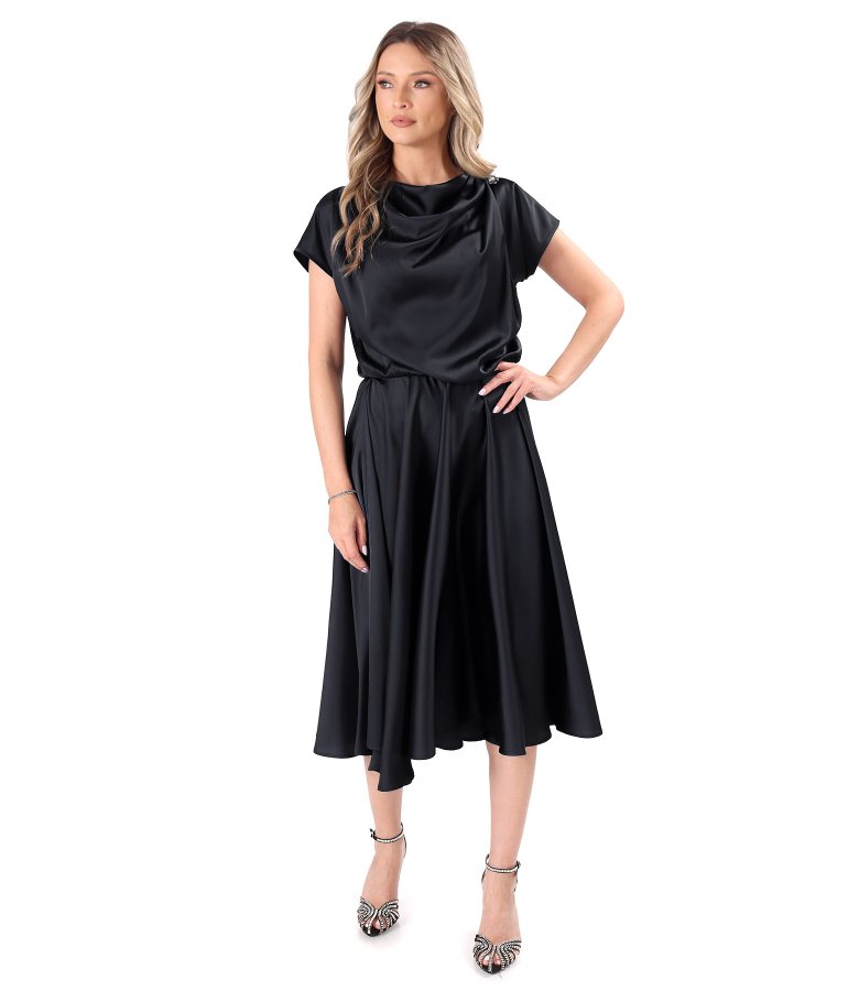 Satin midi dress with a bateau neckline