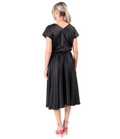 Midi dress in stretch satin with boat neckline