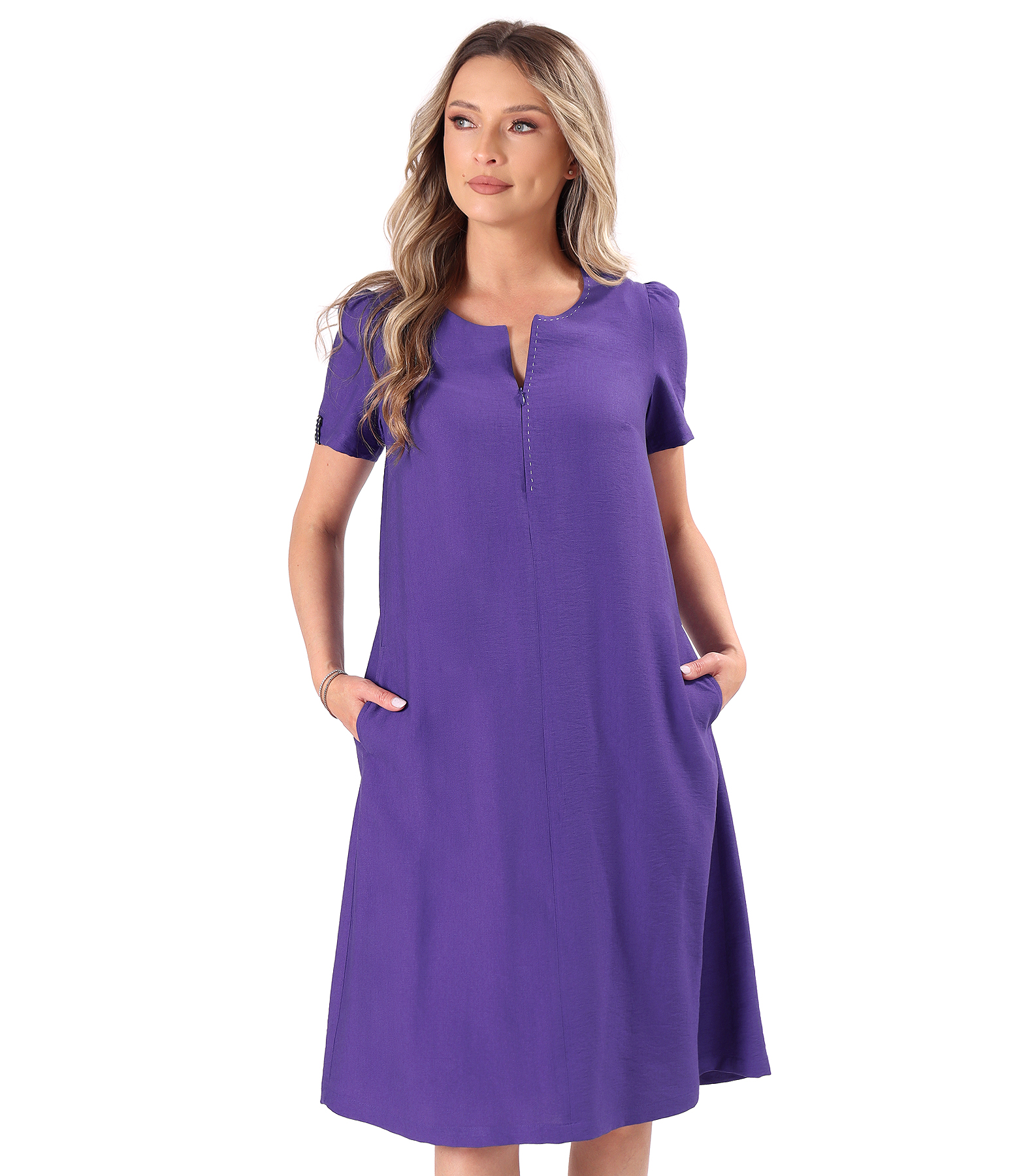 Flared dress in lightly crinkled viscose