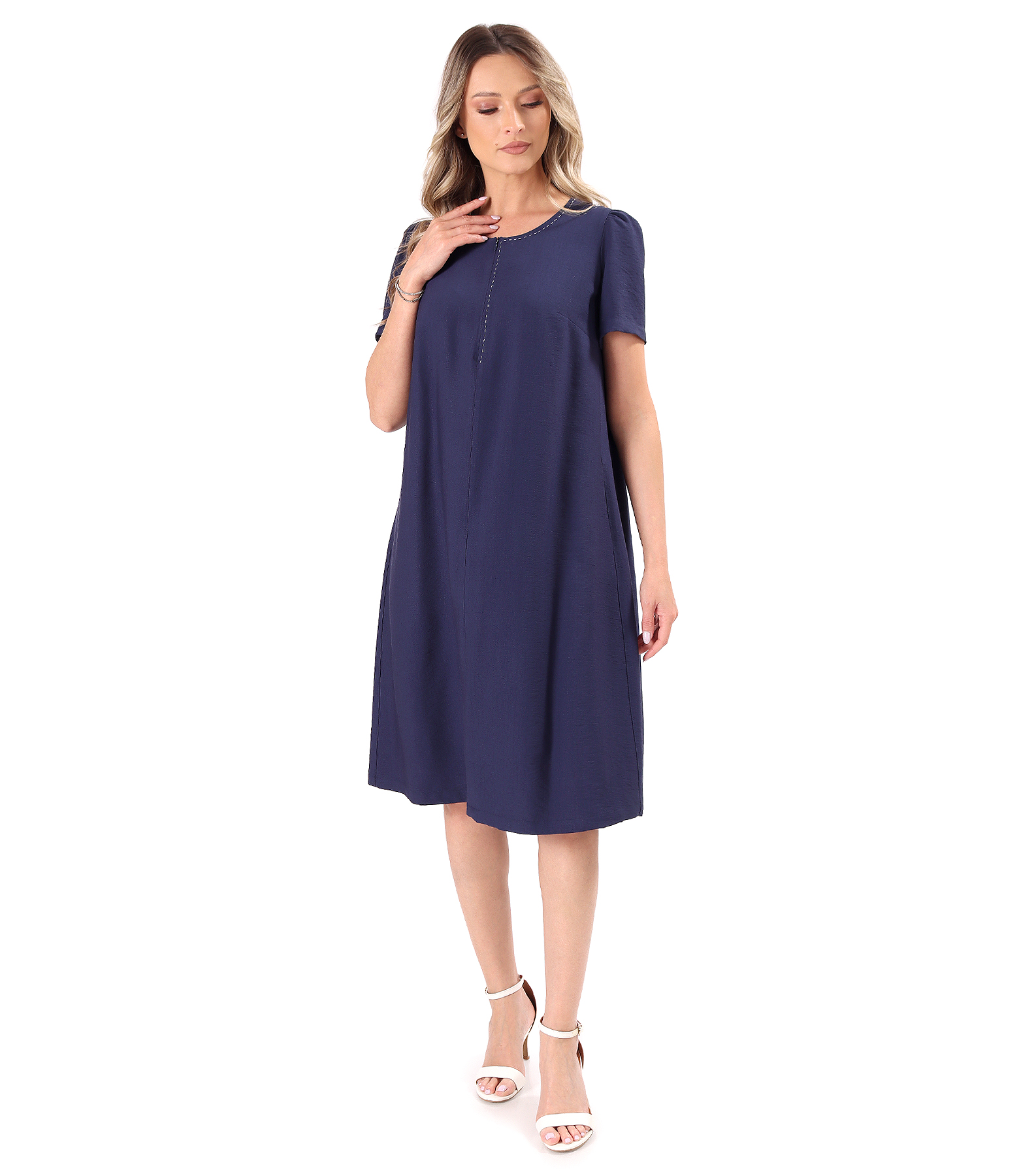 Flared dress in lightly crinkled viscose