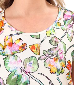 Relaxed-fit viscose blouse with floral print and textured yarn