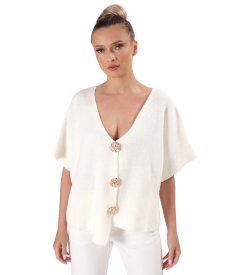 Relaxed-fit knit cardigan with detachable brooch-style gold buttons