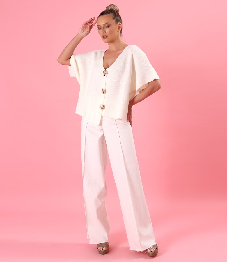 Relaxed-fit knit cardigan with detachable brooch-style gold buttons