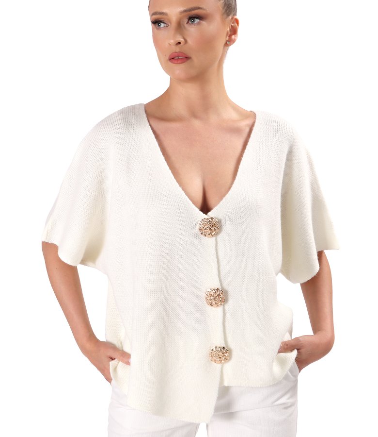 Relaxed-fit knit cardigan with detachable brooch-style gold buttons