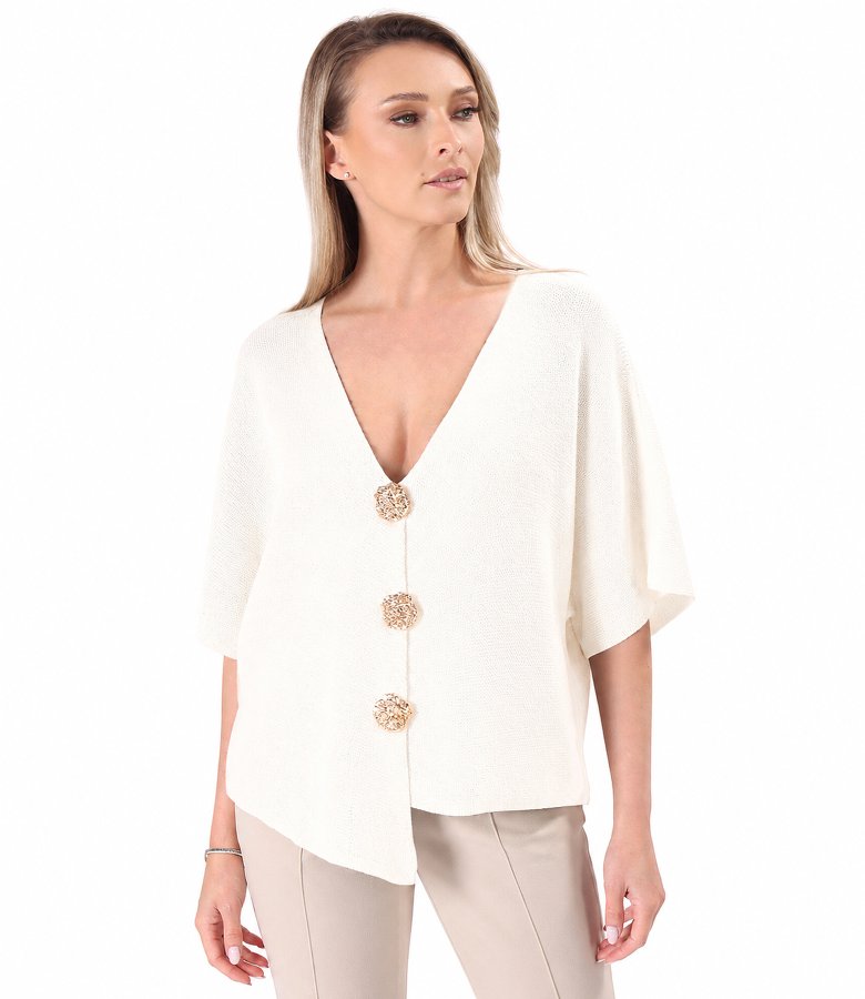 Relaxed-fit knit cardigan with detachable brooch-style gold buttons